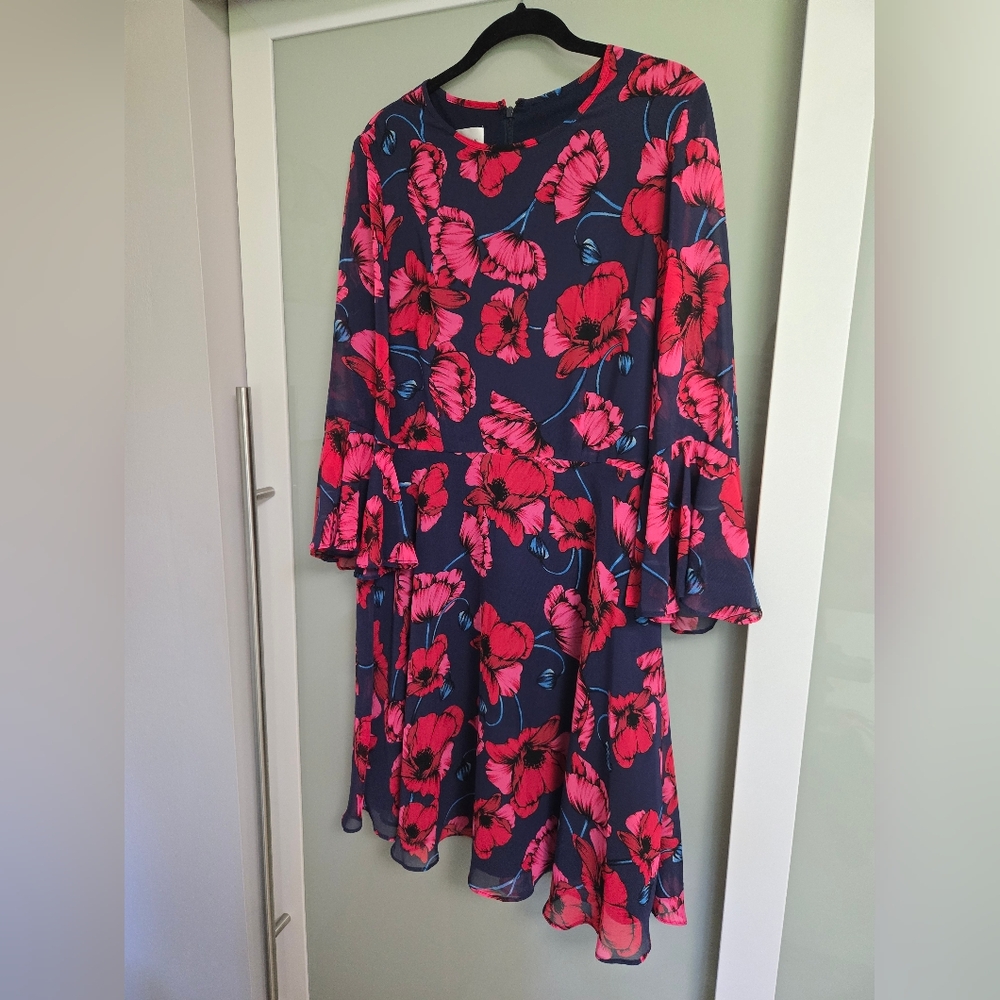 Donna Morgan Poppy Priny Floral Midi Dress Size 10
